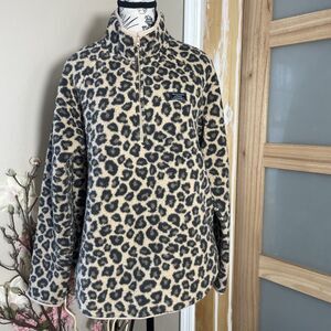 Abercrombie & Fitch Soft A&F Cozy Collection Leopard Print Sherpa Pullover Sz L
